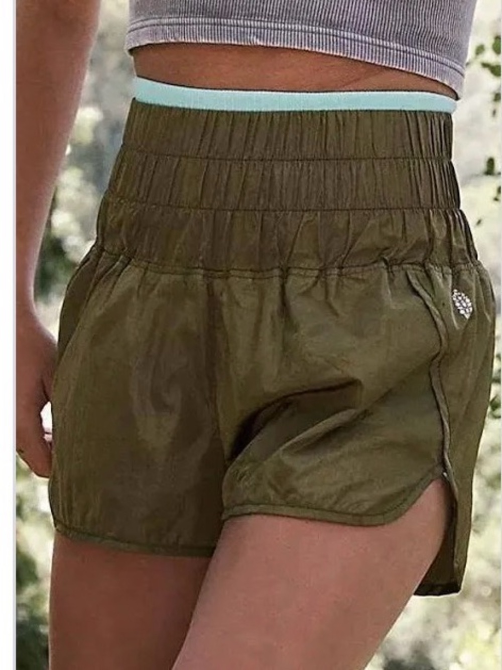 Free People Olive High-Rise Athletic Shorts with Waistband The Way Home Shorts
